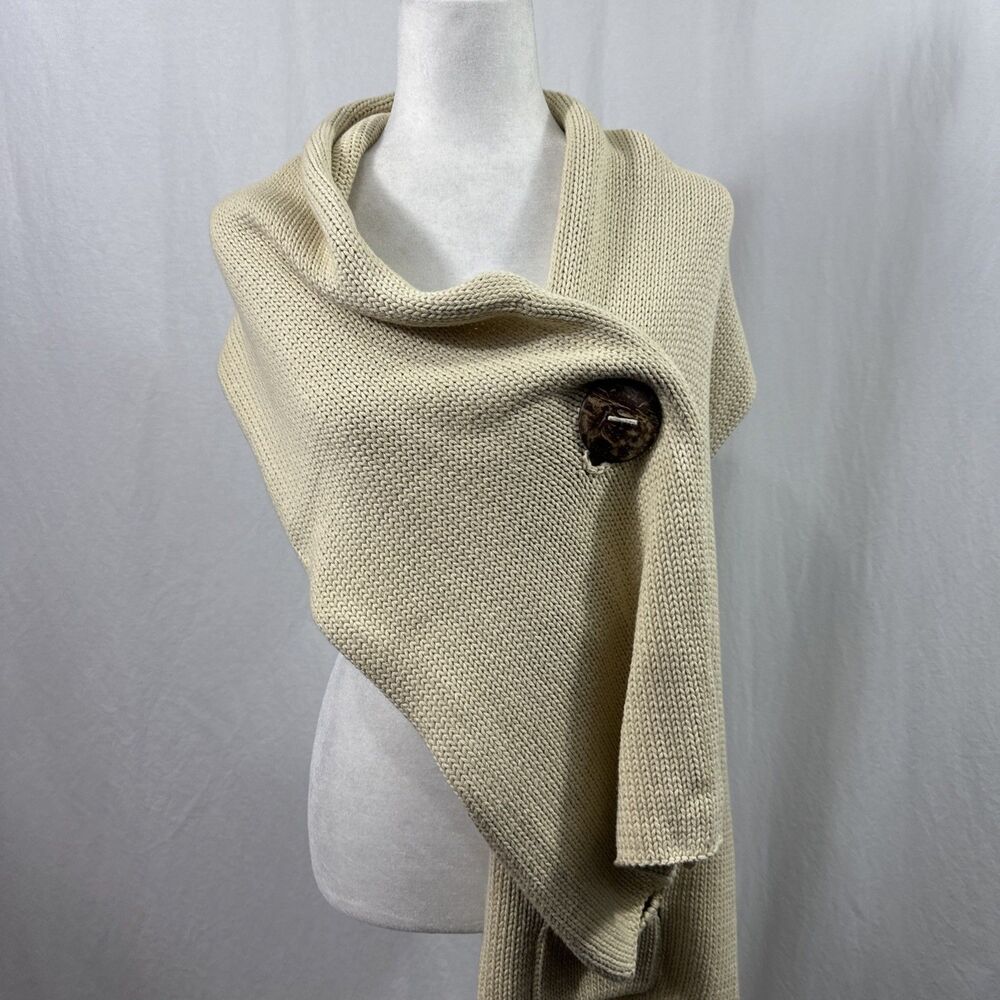 Katie Todd Neutral Beige Cotton Scarf Shawl Chunky Button Beach Womens O/S
